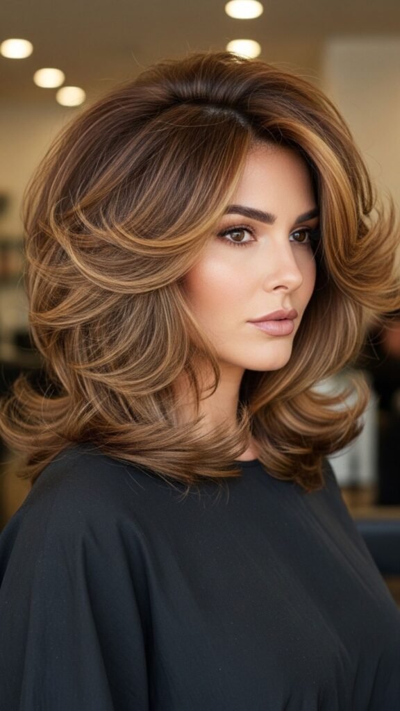 Bold long butterfly layers creating dramatic volume and eye-catching movement.