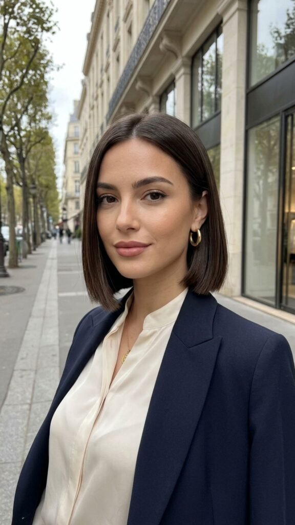 Sharp, blunt bob with clean edges delivering a sleek and sophisticated finish.

