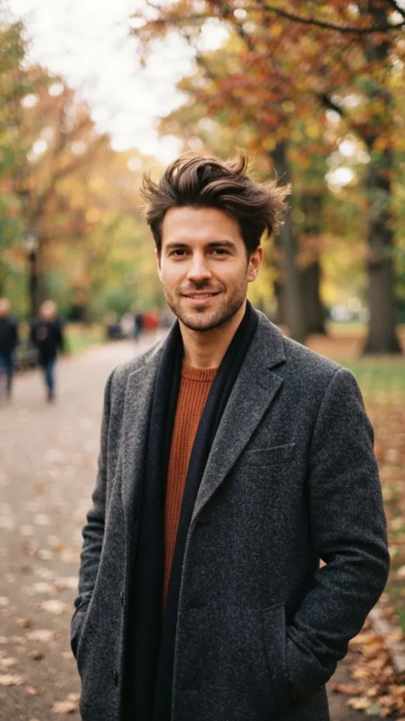 Soft medium quiff hairstyle for men with natural volume and lift.