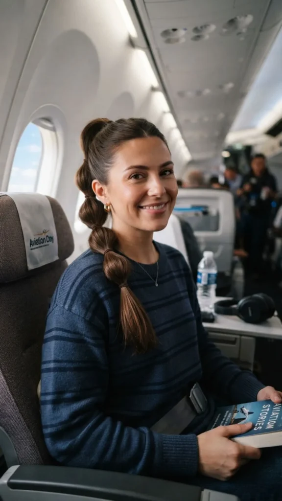 Bubble ponytail for a stylish, playful, and comfortable long-flight hairstyle
