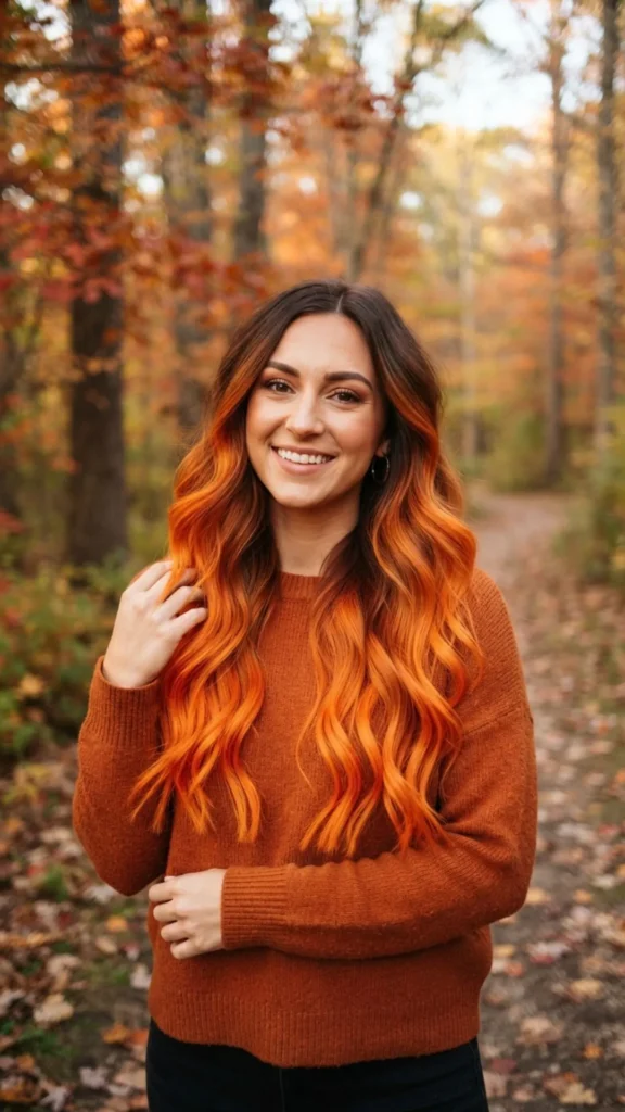Burnt pumpkin orange ombre with warm autumn-inspired tones.