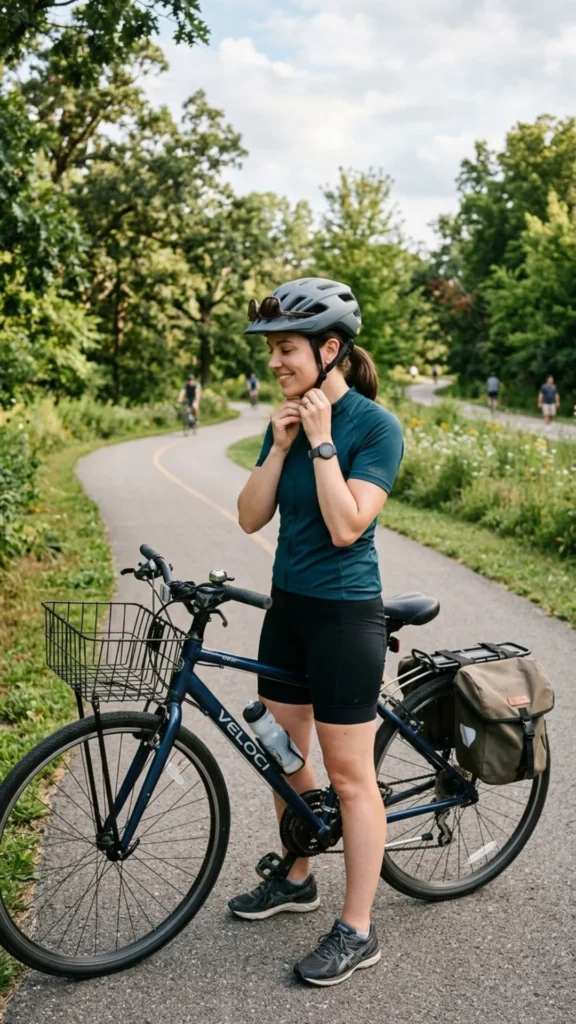Woman wearing a classic low ponytail that stays neat and comfortable under a motorcycle helmet.
