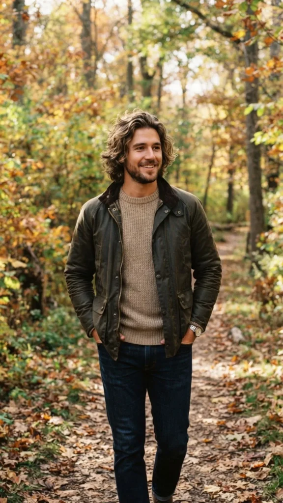 Casual medium wavy hairstyle for men with effortless autumn texture.