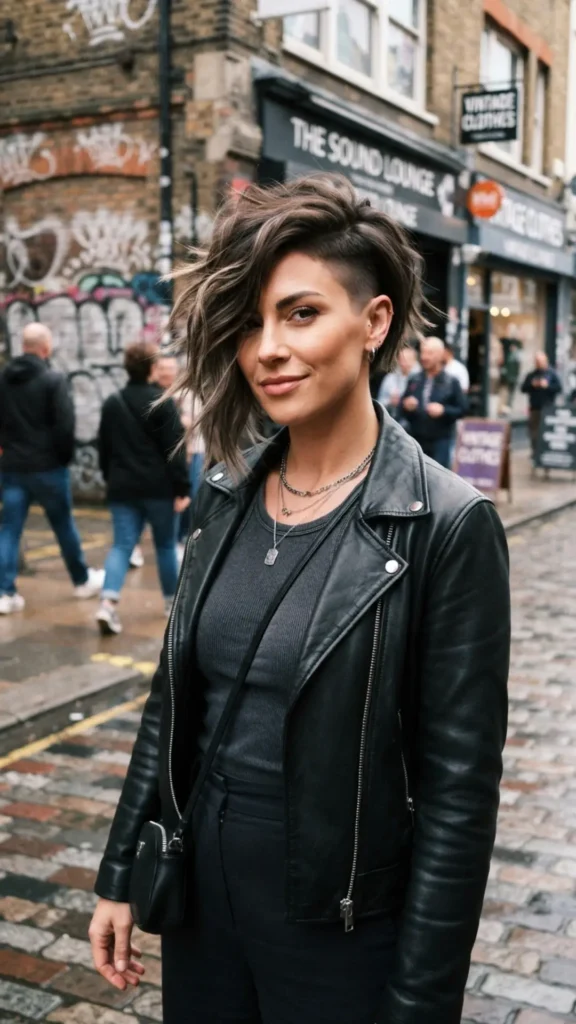 Bold asymmetrical pixie cut with uneven layers and modern texture.