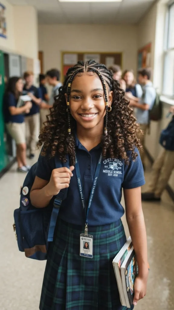 Fulani-inspired braids with defined curly ends for a stylish school hairstyle