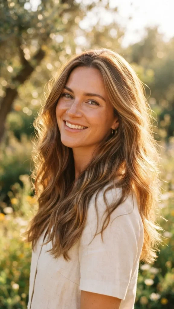 Golden brunette hair featuring subtle sunlit highlights and depth.
