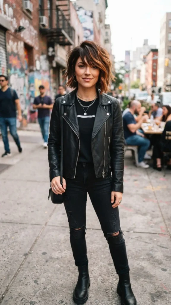 Jaw-length choppy bob with textured layers and edgy ends.

