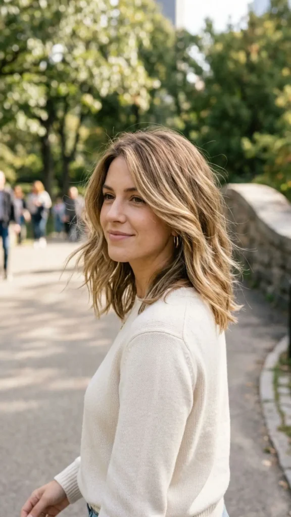 Layered lob haircut with soft movement adding natural volume and texture to thin hair.
