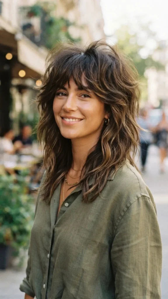 Layered shag haircut with a voluminous crown and textured ends