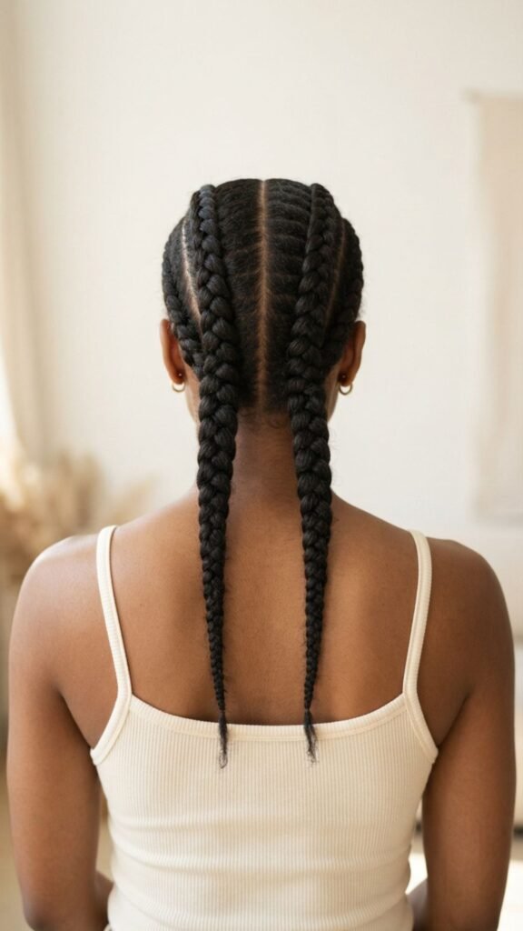  Minimalist double cornrow braids with a sleek modern finish.

