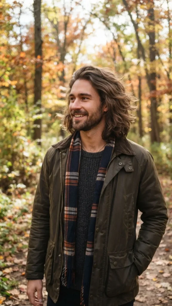 Relaxed medium layered haircut for men with natural fall movement.