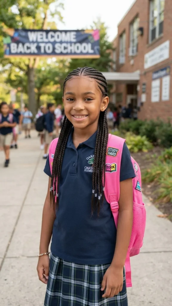 Parallel cornrow braids styled on dark brown hair.
