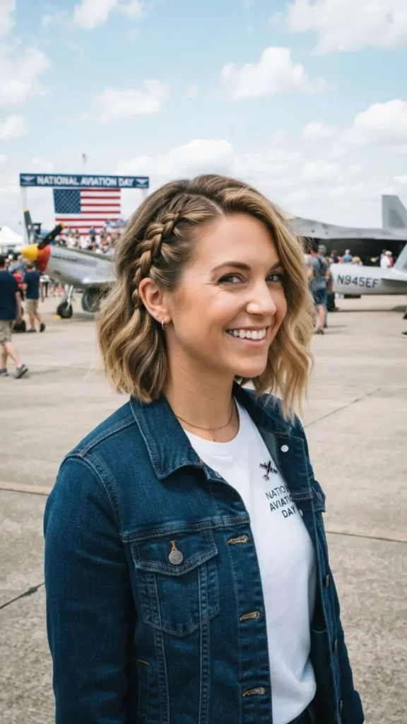 Side braid on a bob hairstyle combining effortless charm with a modern finish.
