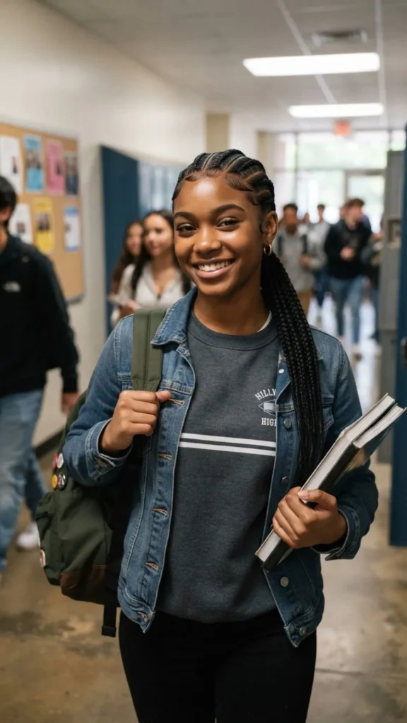 Neat, sleek cornrows creating an effortless and polished school hairstyle