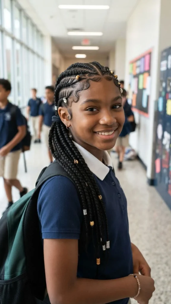 Sleek tribal braids with a modern twist for a stylish back to school look
