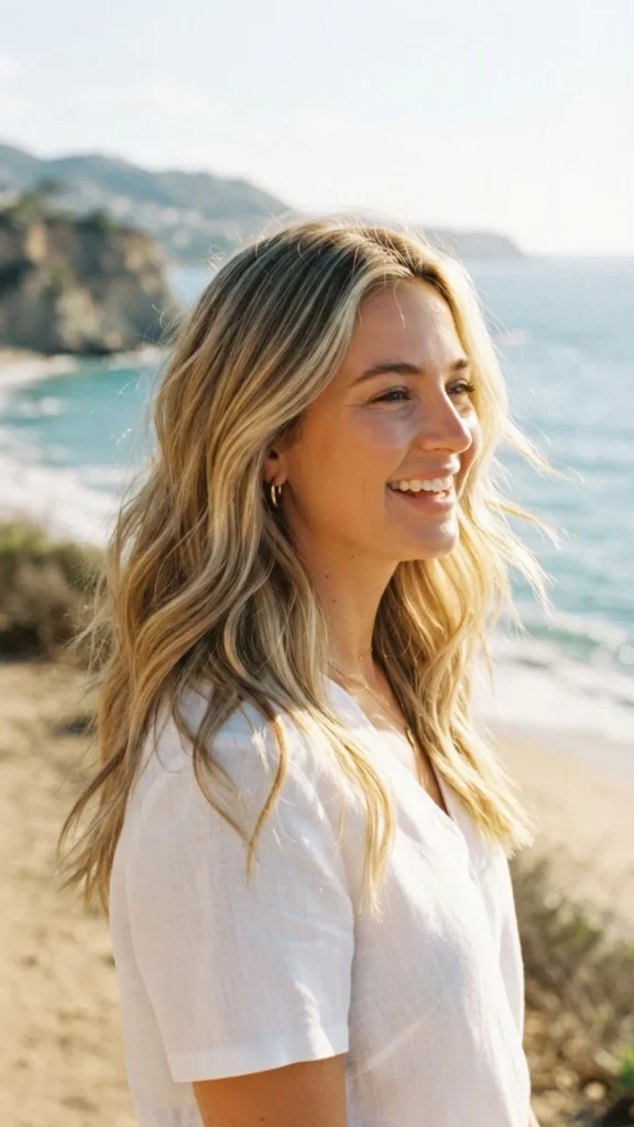 Soft blonde highlights creating a natural, sunlit summer glow.
