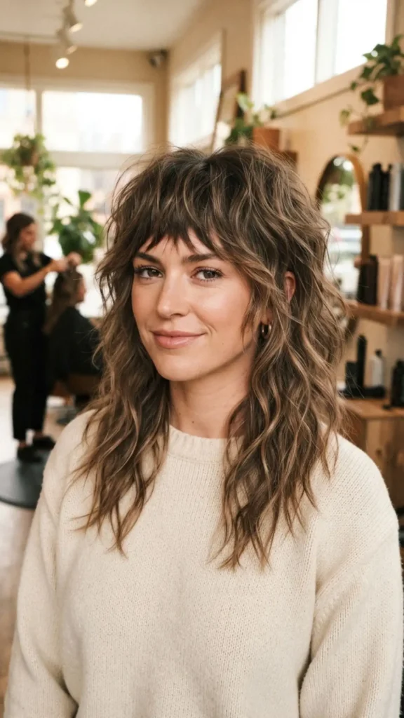 Textured shag haircut with choppy layers for a modern voluminous look