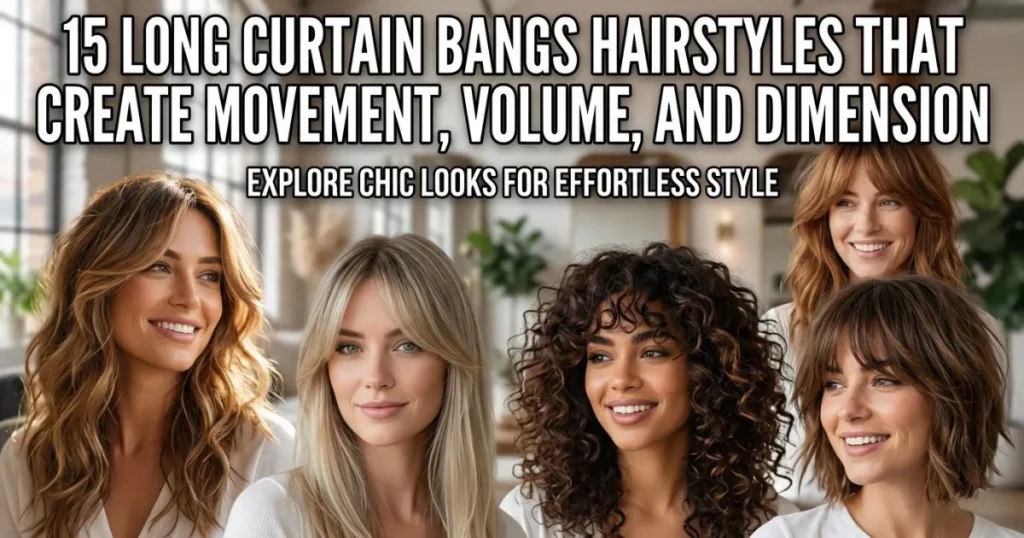 Long Curtain Bangs with Soft Layers curtain bangs with soft layers add natural movement and volume.