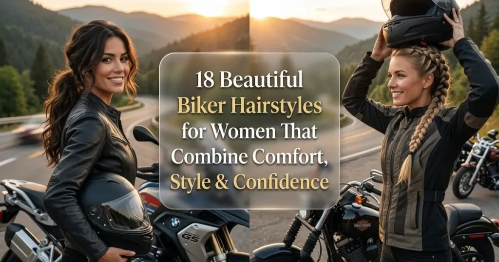 18 beautiful biker hairstyles for women featuring stylish, comfortable, and helmet-friendly looks.