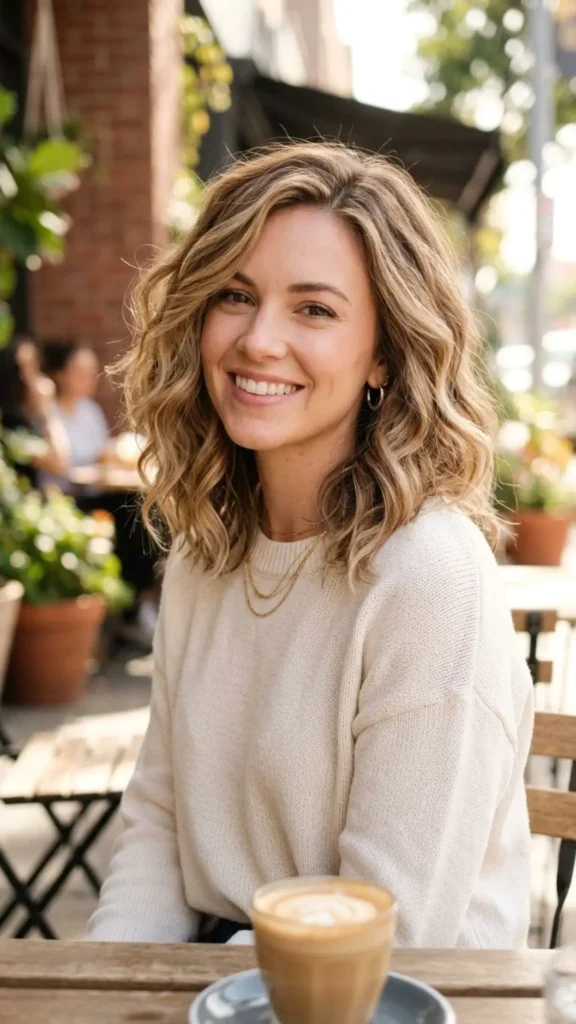 Soft wavy lob hairstyle adding body, texture, and fullness to fine hair.
