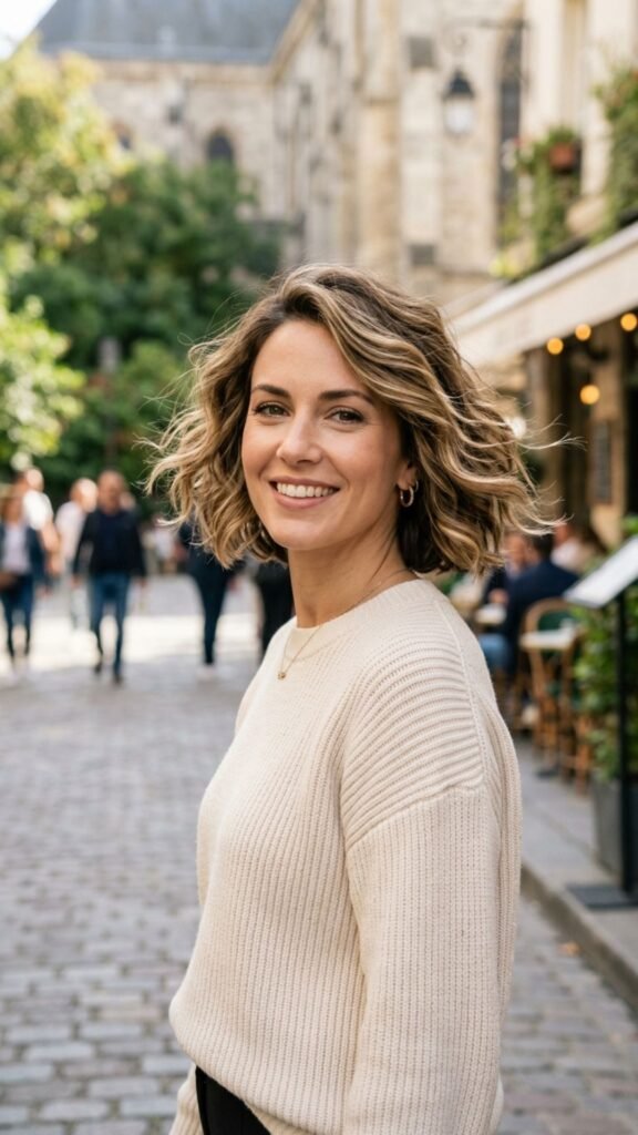 Wavy short bob with soft texture and natural movement for effortless everyday style.
