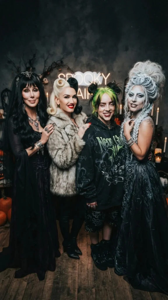 Glamorous celebrity-inspired Halloween hairstyle with dramatic waves.
