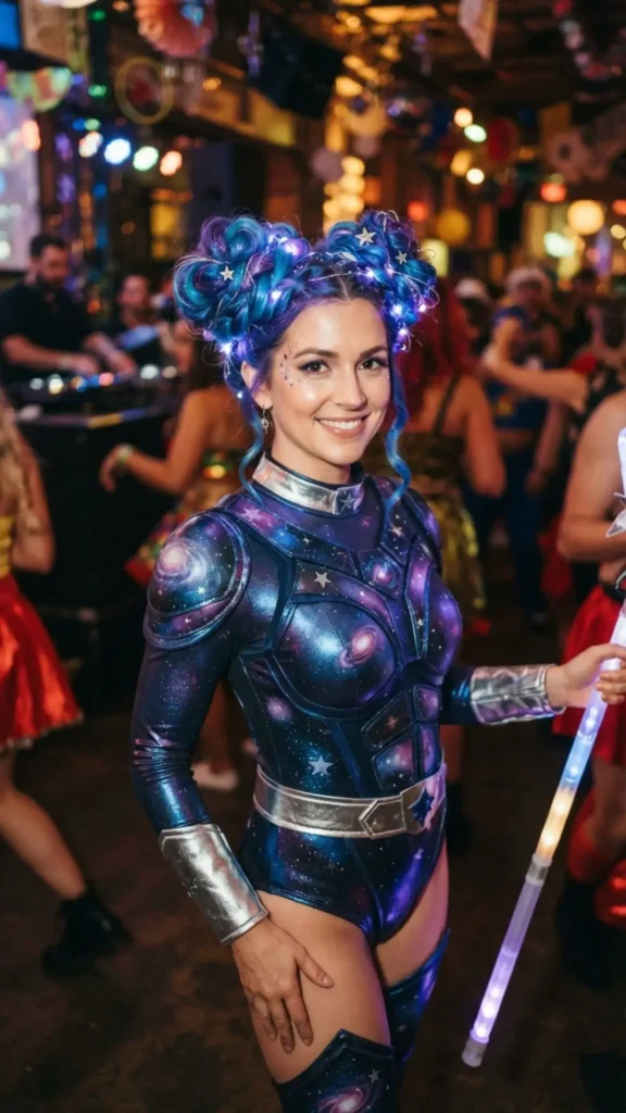 Stylish Halloween hairstyle coordinated with a creative costume.