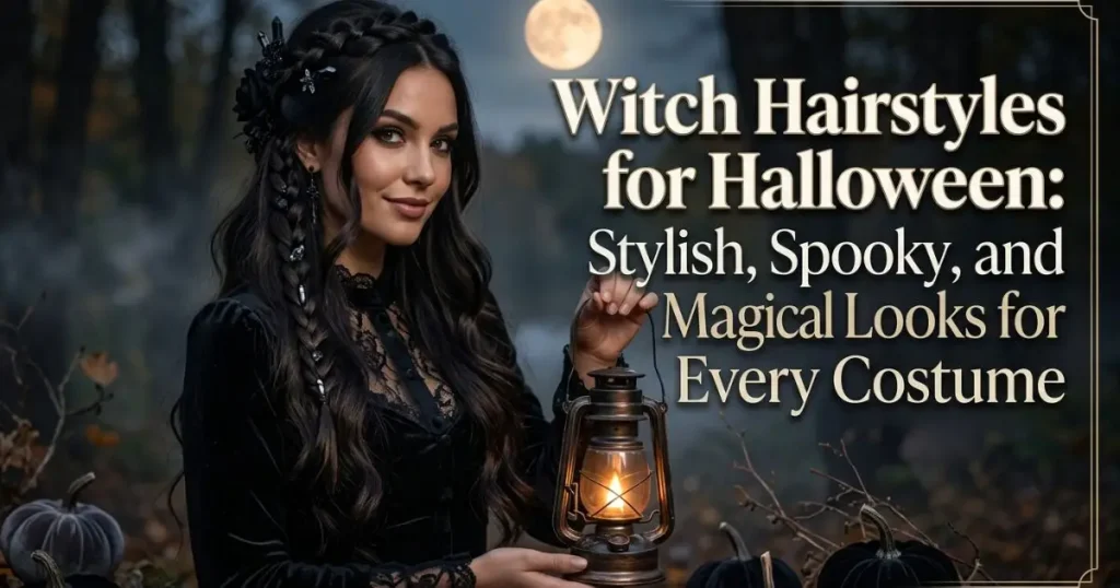 Witchy Halloween for hairstyles with braids, waves, and spooky accessories.